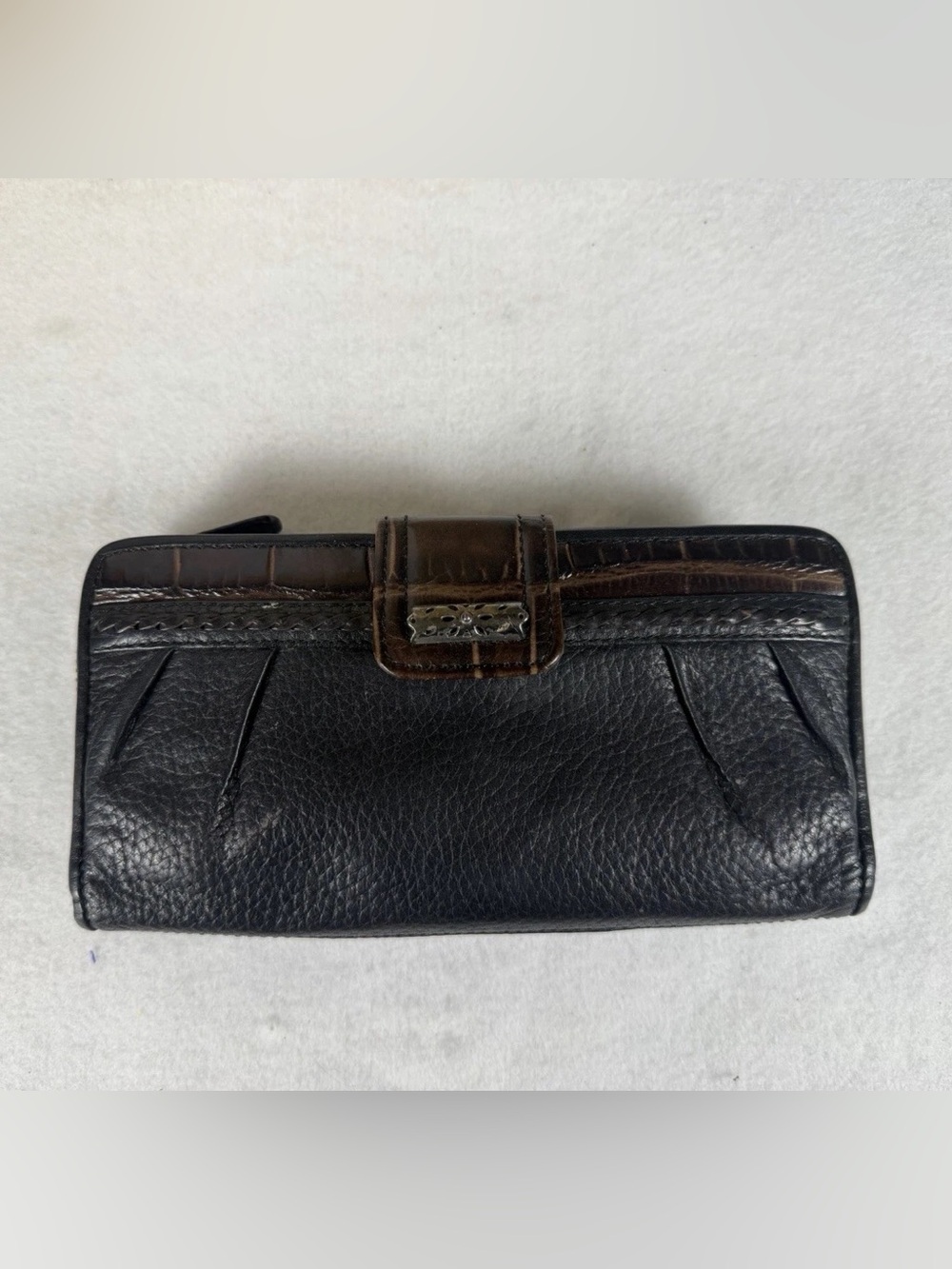 Brighton Black Brown Leather Organizer Wallet Zip Around Card ID Holder